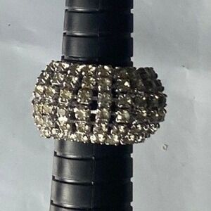 Sparkling Rhinestone Band Ring Silver Tone Glamorous Statement Jewelry Size 6.25